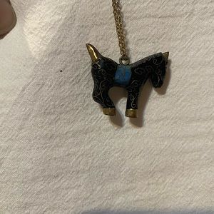 Vintage cloisonné black Chinese horse